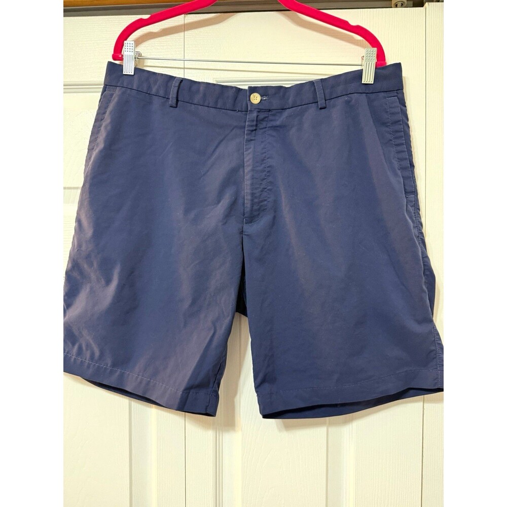 Peter Millar Featherweight Blue Solid Chino Shorts Flat Front Pockets 36